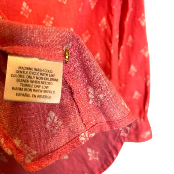 Linen Club Luxury Button Front Pink Floral Long Sleeve Top Petite M - Picture 7 of 8